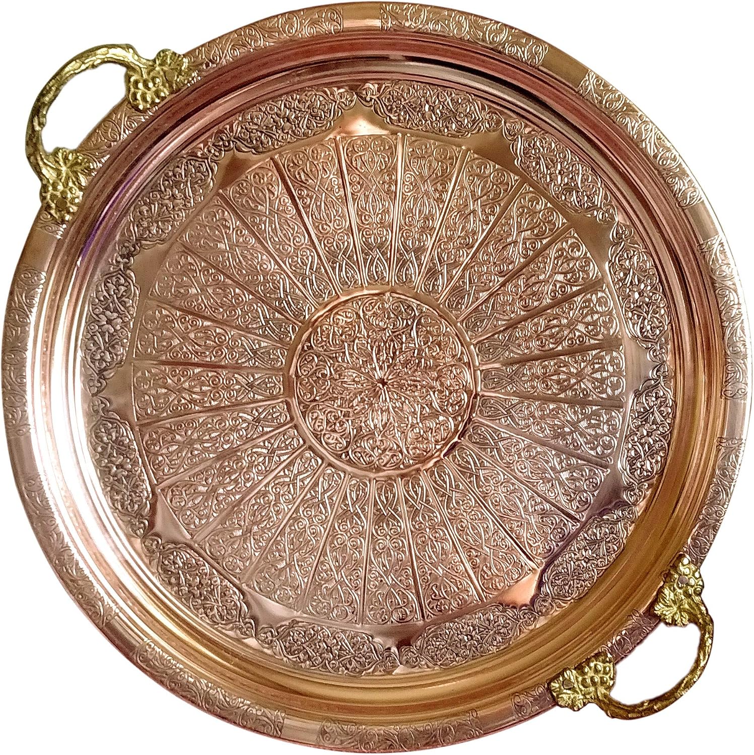 Hand Embroidered Authentic Patterned Thick Copper Tray 1mm 38cm Diameter