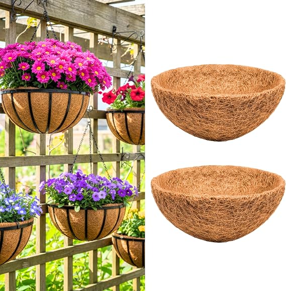 LaLaGreen 20" (2 Pack, Round) Coco Liners for Hanging Basket Large Coir Fiber Replacement Liner for Pot, Outdoor Wall Mounted Planter Also Available in 8/10/12/14/16/18 Inch & Different Shapes