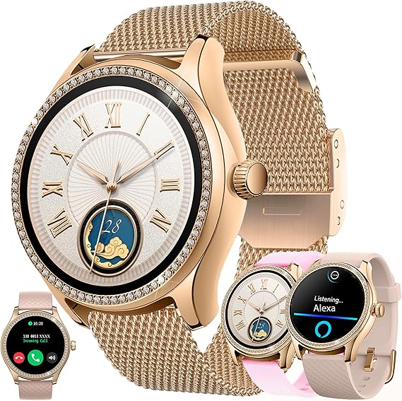 Smart Watch (Answer/Make Calls) for Women with Alexa Built-in, Smartwatch for Android iPhone, 1.38" Activity Tracker with Heart Rate Sleep SpO2 Monitor, 100+ Sports IP68 Fitness Tracker (Rose Gold)