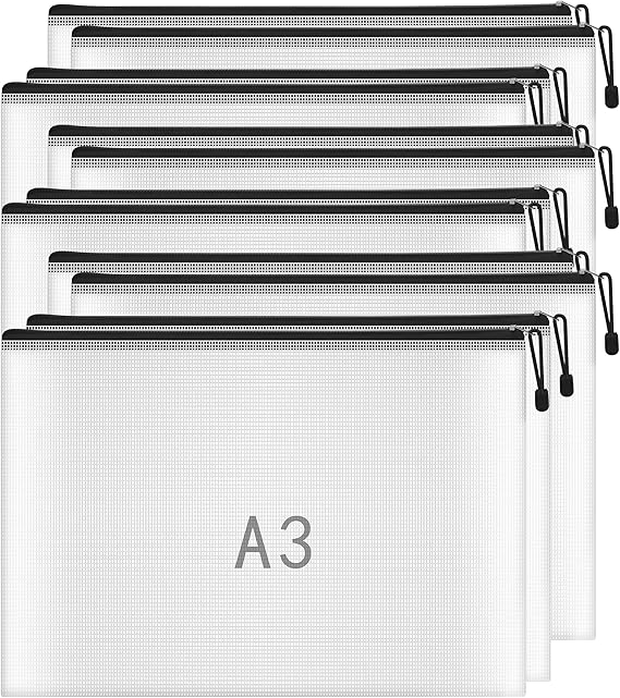 Plastic Wallets A3 Folder A3 Zip Wallets Large Ziplock Bags Zipper Bags Plastic Document Folders, Black(12PCS)