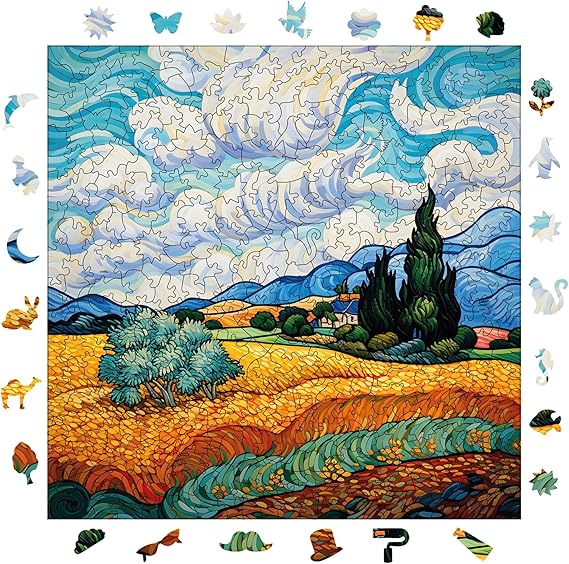 Ahşap Puzzle Yetişkin - Van Gogh Selvili Buğday Tarlası Reprodüksiyon - 353 Parça, 29 x 29 cm - Yapıştırıcı Folyo Dahil - Benzersiz Şekilli Parçalar & Özel Figürler - S1-37