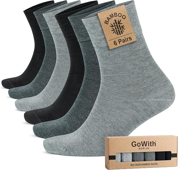 GoWith 6-Piece Bamboo Premium Black - Breathable Classic Men's - Women's Socks 3560 with Colorful Seamless Box