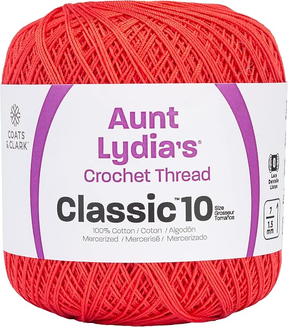 Aunt Lydia Classic Crochet Thread, Bright Coral