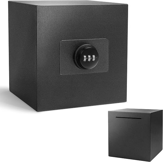 Stainless Steel Piggy Bank for Adults with Combination Lock, Reusable Metal Money Saving Box, Unbreakable Savings Bank for Cash and Coins (Black, 5.9 inch)