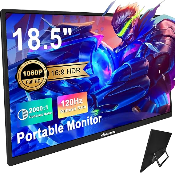 18.5inch Portable Monitor for Laptop,1080P Laptops Monitors 120Hz FHD HDR Plug&Play HDMI IPS Display Dual Speakers Travel External Screen for PC,Tablet,Mac,Switch,Xbox,PS3/4/5 Will