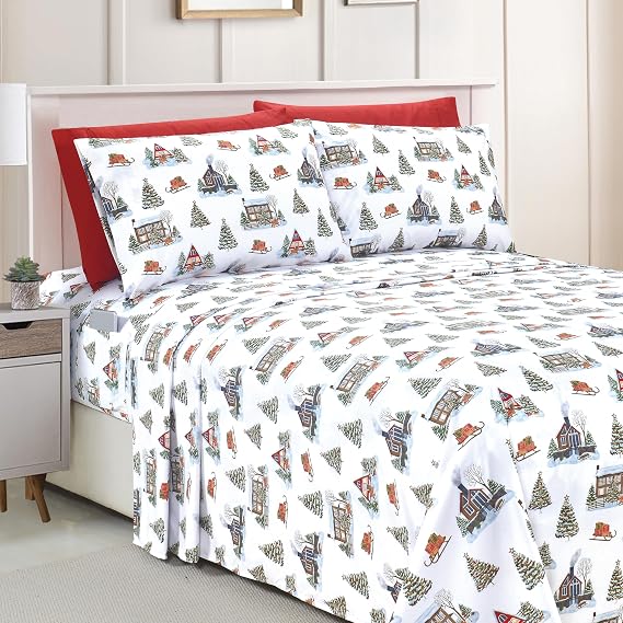 Elegant Comfort Holiday 6-Piece Bed Sheets, Twin, Bungalow