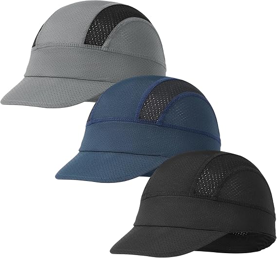 3Pcs Cycling Cap for Men Women Cooling Skull Cap Under Helmet Liner with Sun Visor for Summer Bike Outdoor Sports Multicolor
