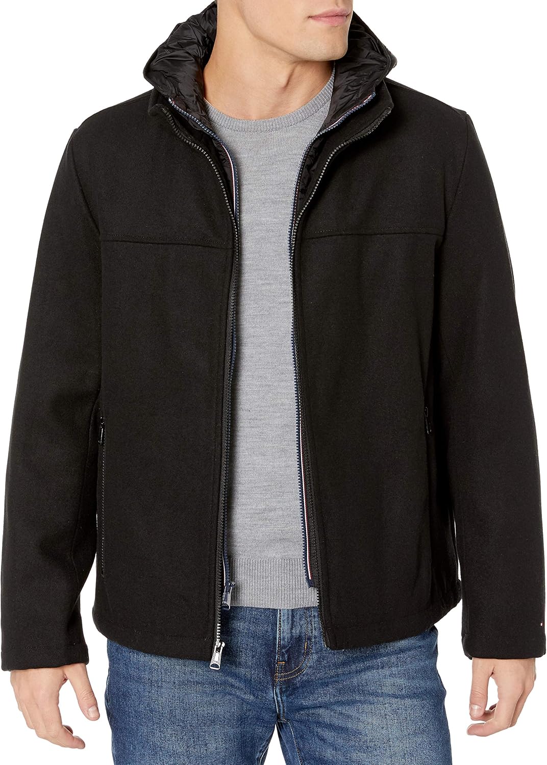 Tommy Hilfiger Mens Wool Blend Jacket Puffer Bib and Hood
