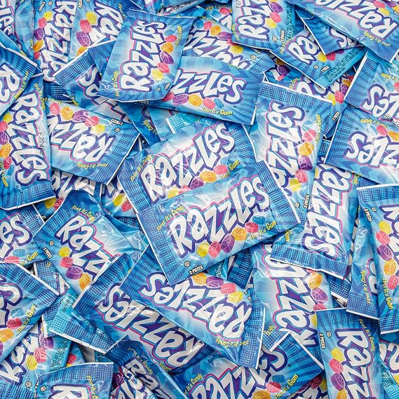 Razzles Candy Gum Original 80 Packs Bulk Candy in Resealable Bag, 5 Assorted Fruit Flavors, Individually Wrapped for Freshness, Soft & Chewy