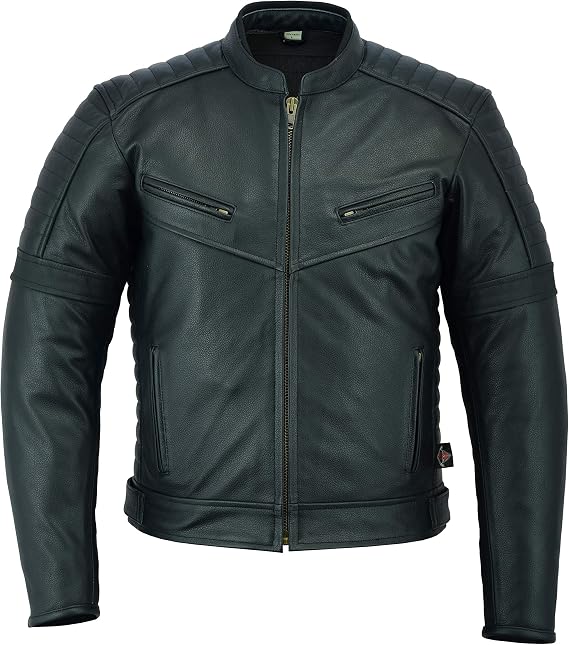 Texpeed Mens Motorcycle Leather Armoured Jacket [AAA Rated] | Black: XL