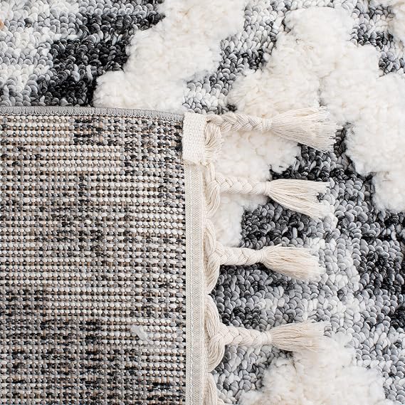 SAFAVIEH Area Rug 8x10 - Moroccan Tassel Shag Collection - Large - Ivory & Grey, Boho Design, Non-Shedding & Easy Cleaning, Plush Pile, Ideal for Living Room, Bedroom, Dining Space (MTS610A)
