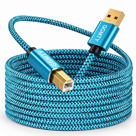 6ft USB Printer Cable, Nylon Braided USB 2.0 Type A to B Male Cord with Gold-Plated Connectors, High Speed Data Transfer Scanner Wire for HP, Canon, Epson, Brother, Midi Keyboard & DAC (Blue)