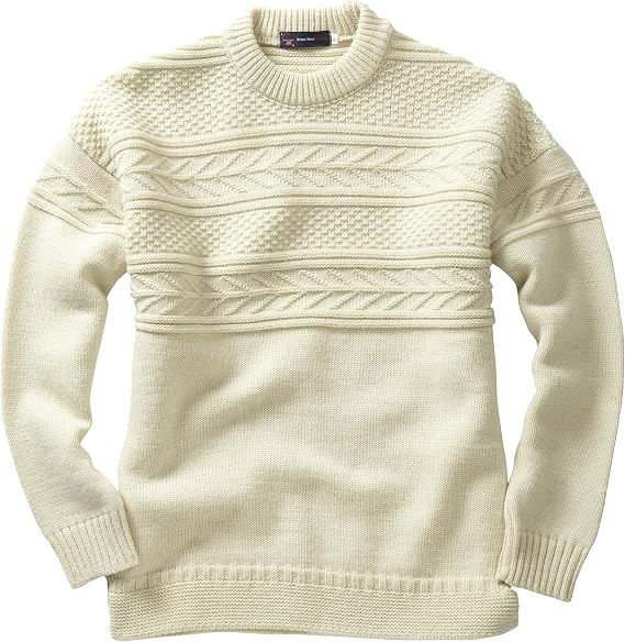 Crew Neck Guernsey Sweater, Ecru, S