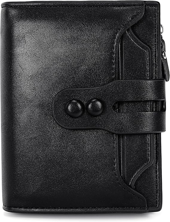 Uromee Womens Bifold Snap Wallet Drawable Card Holder RFID Blocking PU Leather Money Coins Organizer Purse Black