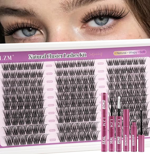 LZM Cluster Lashes Kit Individual Eyelashes with Bond &Seal &Remover(ZH16) | C Curl 10-16MM Natural Lash Clusters Thin Band Soft and Lightweight Natural Eyelashes Individual Kit For Daily Wear