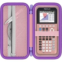 ハード電卓キャリーケース Texas Instruments TI-84 Plus CE/TI-Nspire CX II CAS電卓対応 ピンクケース、パープルジッパー