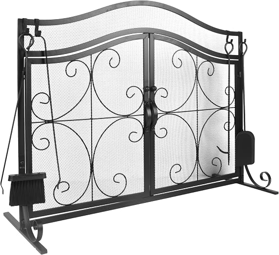 Doppy 39 x 31 Inch Fireplace Screen, Metal Fire Place Cover Two-Doors Large Flat Guard Screens,Baby Safe Spark Guard Protector Wood Burning Stove Decorative Accessories