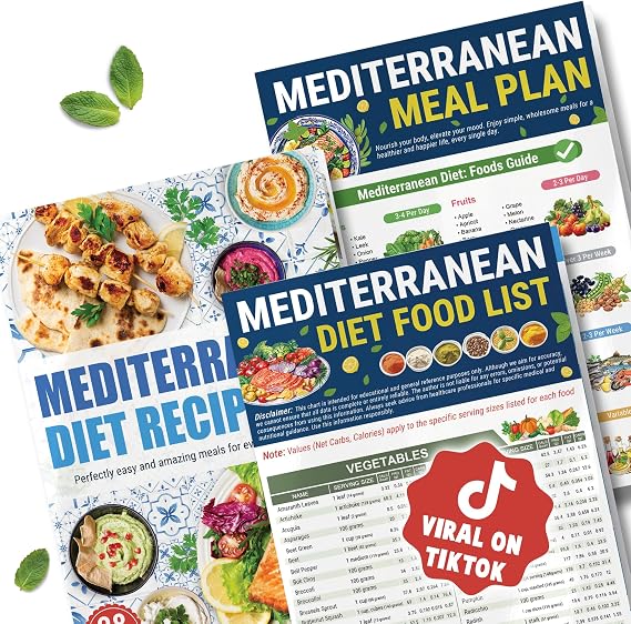 Set 3 Mediterranean Diet Chart Food List 2025, Mediterranean Ingredient Meal Plan, Serving Sizes Calories Net Carbs, Weight Loss Diet, Diabetes-Friendly, Heart Healthy, Easy Recipes for Beginners