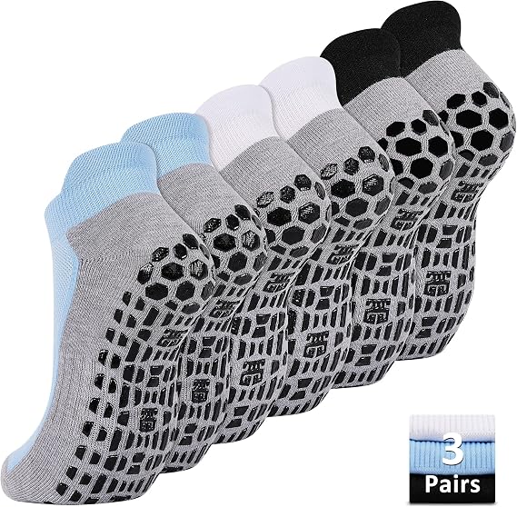 ELUTONG Men Non Slip Anti-Skid Socks 3 Pairs Tile Wood Floors Sticky Grips Ankle Socks for Yoga Pilates Workout Hospital