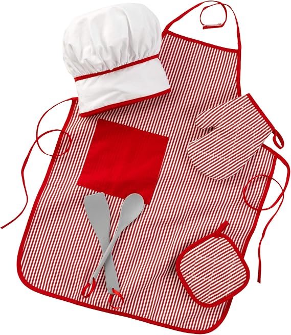 KidKraft Tasty Treats Chef Apron, Hat and Accessory Set for Kids - Red, Gift for Ages 3+