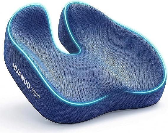 HUANUO Ergonomic Seat Cushion for Office Chair, Extra Large Car Seat Cushion, Tailbone and Back Support, Cooling Gel Enhanced, 4-Zone Pressure Relief Chair Cushions for Office, Car, Wheelchair