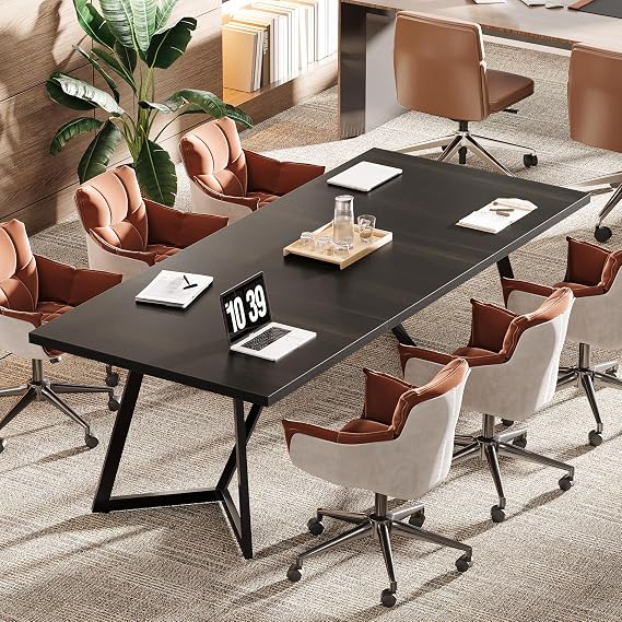 Tribesigns 70.86" Conference Table, Modern Meeting Table with Metal Frame, Rectangular Seminar Table Boardroom Desk for Office Meeting Conference Room (1, Black)