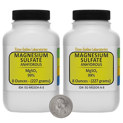 Magnesium Sulfate Anhydrous [MgSO4] 99% ACS Grade Powder 1 Lb in Two Space-Saver Bottles