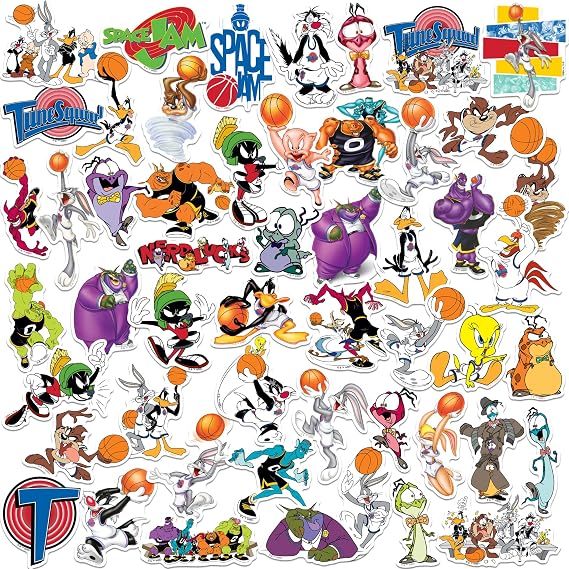 Space Jam Sticker Pack 50 Large Vinyl Cartoon Basketball Decals for Laptop, Water Bottle, Tablet & Scrapbooking