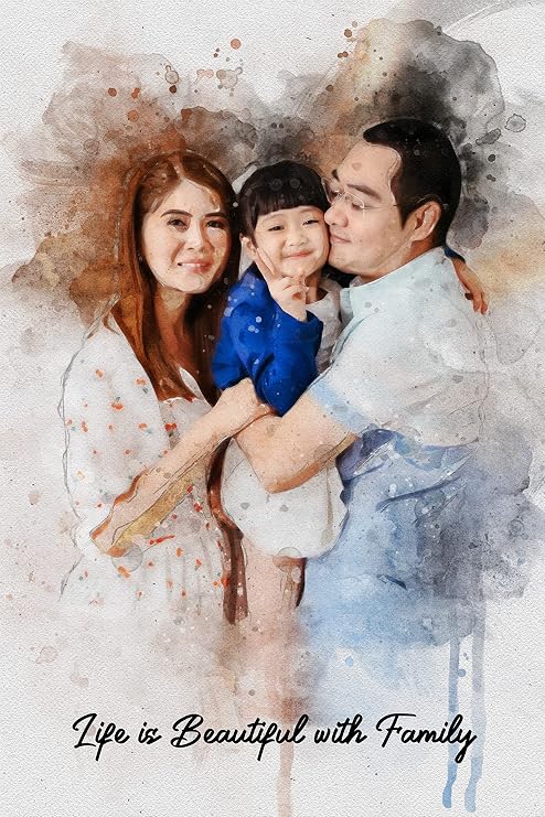 Mia Bellini Custom Family Portrait - Personalized Family Drawing from Photo with Watercolor Effect on Canvas Big Family Photo Grandparents Portrait