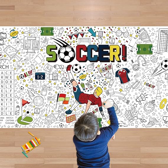 OHOME Soccer Giant Coloring Poster/Tablecloth - Soccer Themed Party Decorations - 30 x 72 Inches 2026 World Game Cup Merchandise Jumbo Coloring Banner Kids Gifts Crafts Activities Party Favors