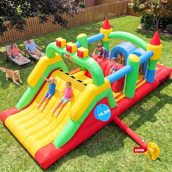 Whubefy 18.5x8.2FT Large Bounce House Obstacle Course for Big Kids 8-12/3-6