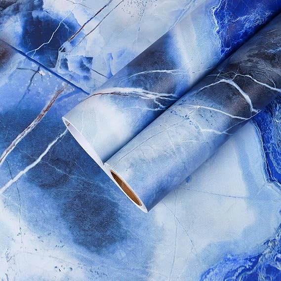 CHIHUT Royal Blue Marble Contact Paper 12''x100'' Matte Marble Peel and Stick Countertops Waterproof Self Adhesive Countertop Contact Paper Thick Removable Marble Wallpaper for Kitchen Bathroom