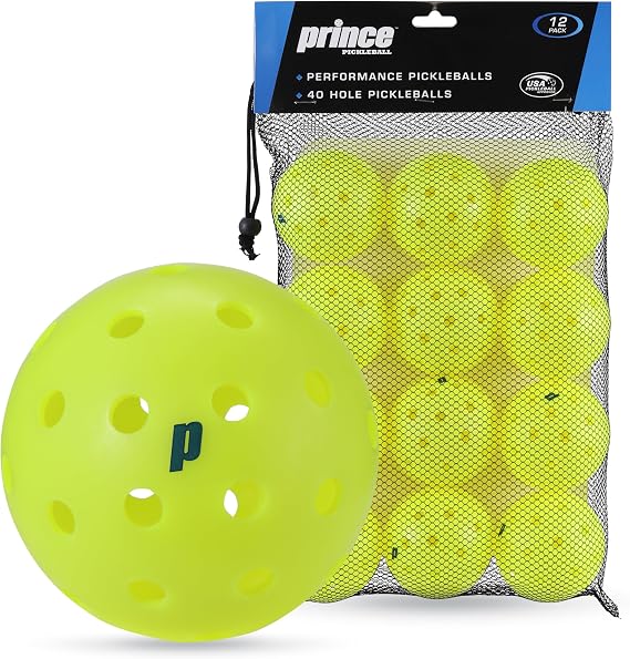 Prince - Pickleballs, 40-Hole Balls for Indoor & Outdoor Play, 12-Pack