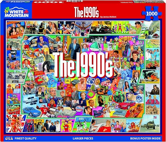 White Mountain 1000 Piece Jigsaw Puzzle Nostalgic Vintage Collage, 1990s