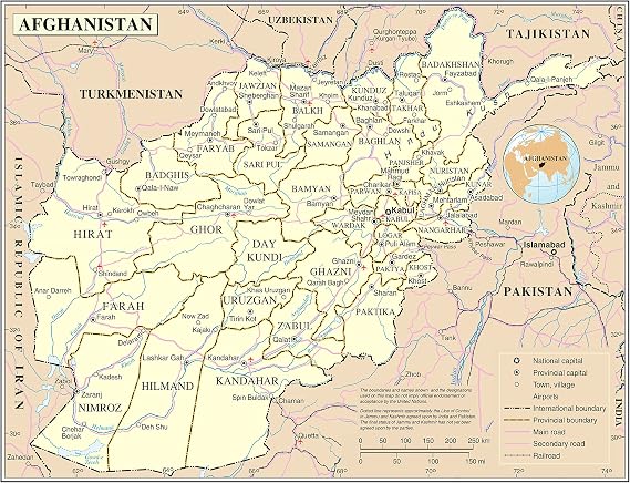 Palmetto Posters 24x31 Laminated Poster: Large detailed political and administrative map of afghanistan with roads cities and airports