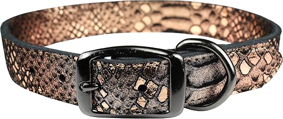 Native Leather Python Print Pet Collar, 1" x 26", Bronze