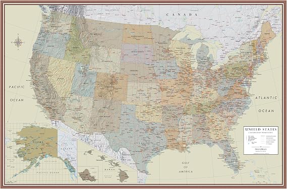 24x36 United States, USA Contemporary Premier Wall Map Poster (24x36 LAMINATED)