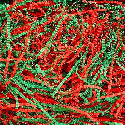 Uptotop 5oz Crinkle Cut Paper Shred Filler for Gift Wrapping Basket Filling, Birthday, Christmas, Thanksgiving, Wedding, Mothers Day, Red and Green 5 oz