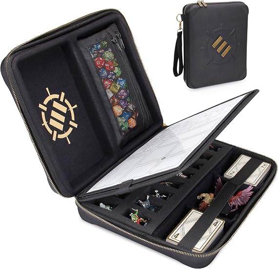 Enhance RPG Organizer Bag - DND Folder with Built-in Drawing Sheet Holder and Erasable Scribe Panel, Cube Roll Area, Removable Pen Pocket, Miniature Foam Tray, Wrist Strap