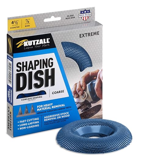 Kutzall Extreme Shaping Dish - Coarse, 4-12" (114.3mm) Dia. X 78" (22.2mm) Bore - Woodworking Angle Grinder Attachment for DeWalt, Bosch, Milwaukee. Abrasive Tungsten Carbide, DW412X90