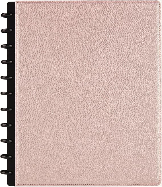 TUL Discbound Notebook With Pebbled Leather Cover, Letter Size, Narrow Ruled, 60 Sheets, Rose Gold