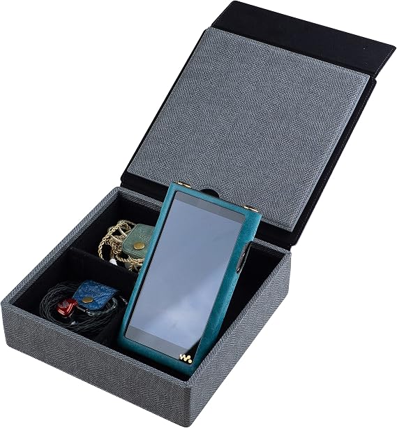 MITER Carrying Case for 4 IEM Earphones, Handmade Italy PU Leather Hard Box for Earphones + Digital Audio Player DAP AMP DAC Storage carry cover box (4 Earphone Case-Black)