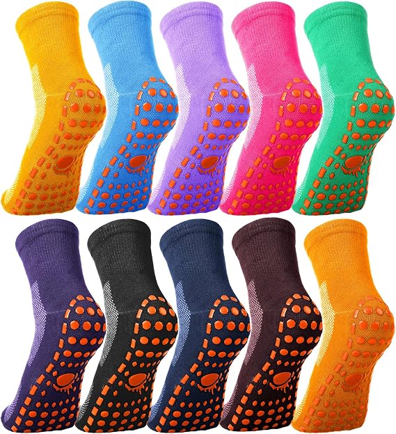 Geyoga 10 Pairs Non Slip Yoga Socks for Men Women Fuzzy Anti Skid Sticky Gripper Socks for Pilates Ballet Barre Hospital Use