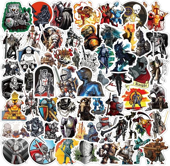 Knight Stickers 60pcs Spirit Decals Aesthetic Waterproof Vinyl Pack Stickers for Water Bottle Laptop Phone Skateboard DIY Decorative Supplies Activities Party