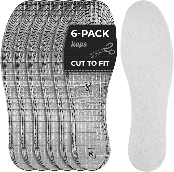 Kaps Alu Super Thermal and Insulating Insole Inserts for Shoes Boots, 6 Pairs of Cut to Fit Winter Shoe Insoles for Adults Unisex, Warm and Comfy, 6 Pair Pack