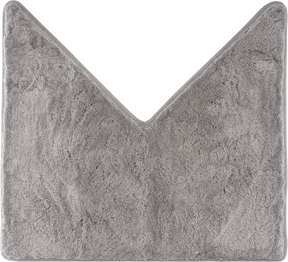 fluffy Bath Mat for Corner Showers, Made of Microfiber, with Non-Slip Bottom (V-Shape | Inner Dimensions 18 x 18 inch, Gray)