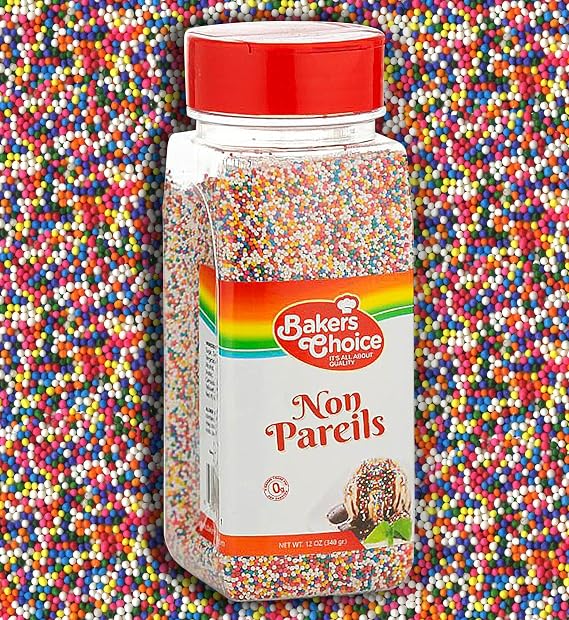 Bakers Choice Rainbow NonPareils, Cake and Toppings Non Pareil Sprinkles Gluten Free - Dairy Free - Kosher - 12 Ounce.