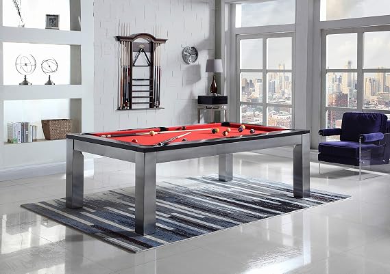Playcraft Monaco Slate Pool Table with Dining Top - Billiard Table with Black on Silver Finish - 3pc Slate System - Perfect for Game Room, Office or Dens - 25 Cloth Colors - 7 Foot and 8 Foot Sizes