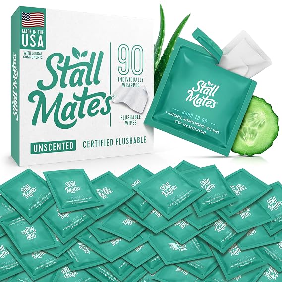Stall Mates Flushable Wipes, Individually Wrapped, Unscented, 90 Count