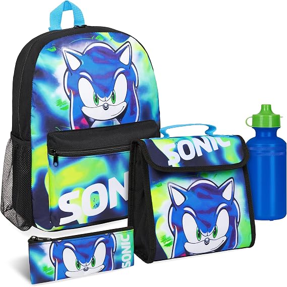 Get Trend Sonic The Hedgehog School Backpacks Set of 4 Pieces with Water Bottle Case and Lunch Bag Shadow School Supplies (Sonic 4 Pcs Set)